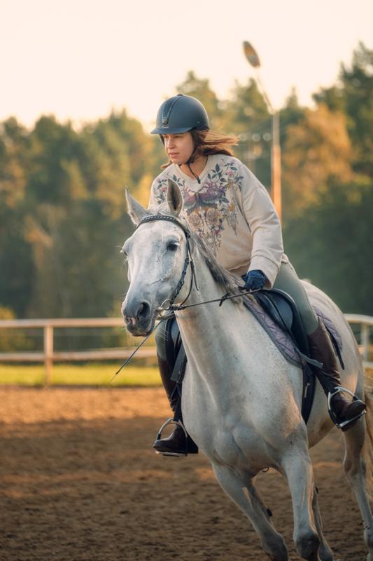 Sport jazda konna biale kon zachod slonca — fotografia Maciej Zawiasa